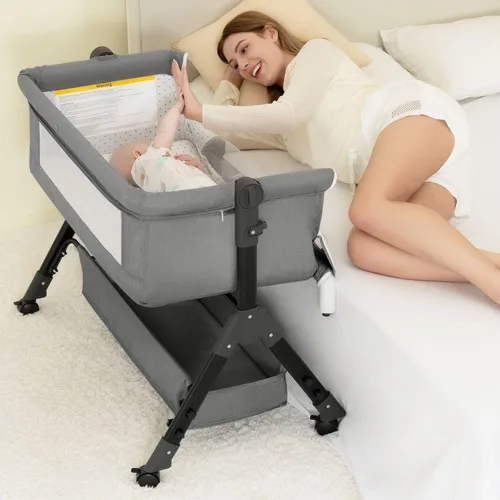 Vista 6 de BCOL Moisés de bebé, moisés de noche para bebé, cuna 3 en 1 con ruedas, mosquitero, ajustable y fácil de plegar portátil para bebés recién nacidos