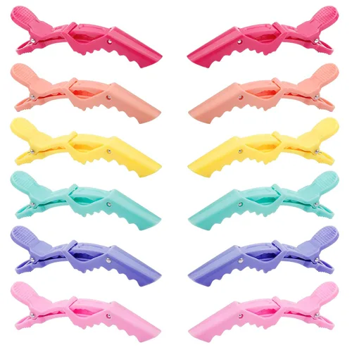 Vista 7 de GLAMFIELDS 12 pinzas para el pelo de cocodrilo negro para mujeres, peluquería de peluquería, clip profesional de agarre de plástico antideslizante
