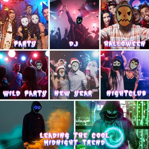 Vista 6 de AINSKO Máscara LED programable - APP Bluetooth personalizable con luz para festivales, fiestas, raves, cosplay, regalo de Navidad