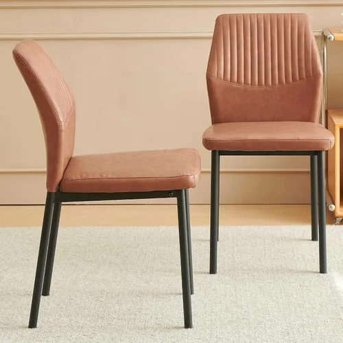 Vista 9 de Juego de 2 sillas de comedor de piel sintética con patas de metal negro, juego de 2 sillas de comedor impermeables para cocina y comedor, montaje