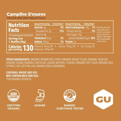 Vista 2 de GU Energy Stroopwafel Campfire S'mores Sports Nutrition Waffle, sin cafeína y lácteos kosher, energía para cualquier entrenamiento, 16