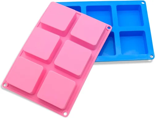 Vista 2 de Bangp Paquete de 4 moldes cuadrados para jabón, moldes de silicona antiadherentes de 6 cavidades, bandejas cuadradas para cubitos de hielo, moldes