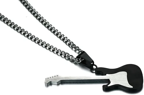 Vista 5 de jonline24h Collar con colgante de acero inoxidable para amantes de la música y guitarra para hombres y mujeres, cadena libre de 24 pulgadas