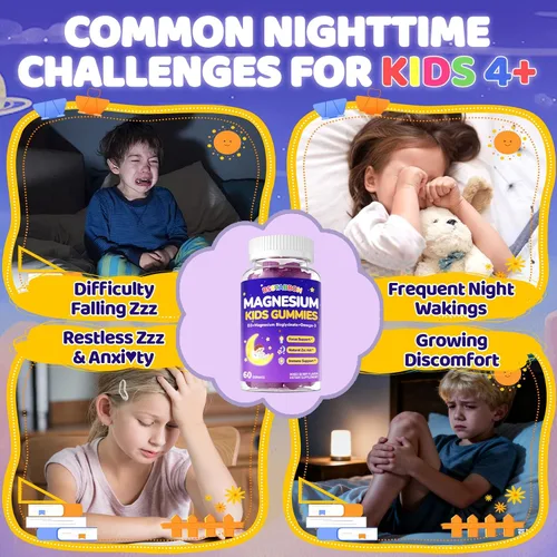 Vista 4 de Gomitas de glicinato de magnesio para niños de más de 4 años: extra fuerte, sin melatonina, bisglicinato de magnesio, 100 mg 200 mg Suplemento