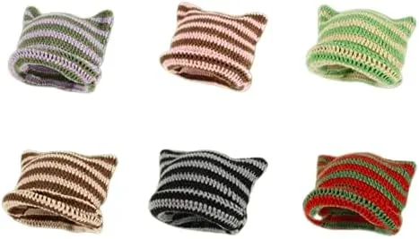 Vista 4 de Gorro de gato con orejas para mujer, gorros holgados para mujer, accesorios grunge, sombreros de ganchillo
