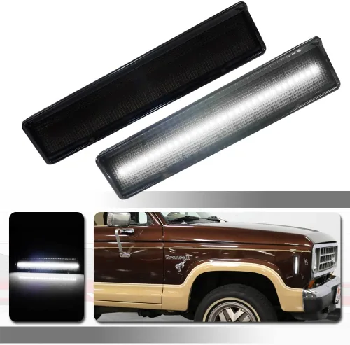 Vista 7 de Para 1980 1981 1982 1983 1984 1985 1986 Ford BRONCO F-150 F-250 F-350 Luces de marcador laterales de parachoques delantero lente ámbar LED