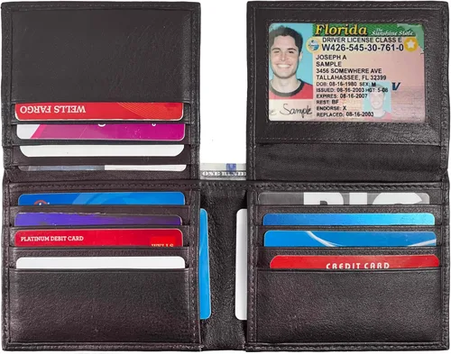Vista 23 de Bullz RFID bloqueo de señal de protección contra robo de cuero grande grueso de seguridad para hombre cartera, Negro