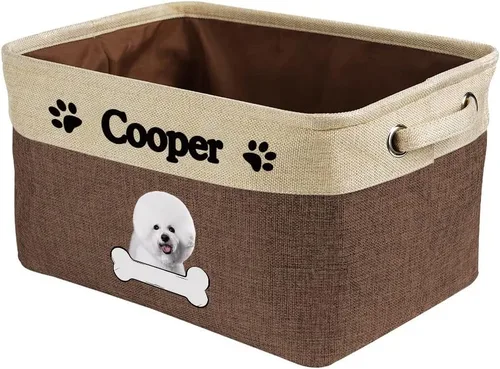 Vista 9 de Cesta de almacenamiento decorativa personalizada para cachorros, caja de juguetes rectangular de tela con 2 asas para organizar armario, garaje Azul