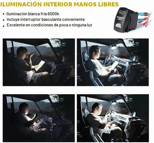 Vista 3 de Xprite 9" Espejo retrovisor central UTV con luces interiores y interruptor basculante, espejos retrovisores de aluminio se ajusta a 1.75"-2