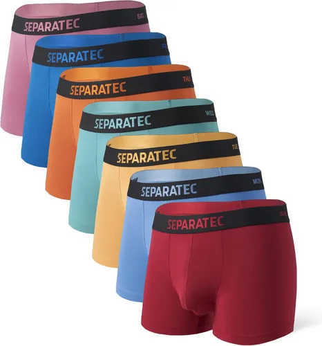 Vista 13 de Separatec Ropa Interior Masculina de Doble Bolsa Transpirable de Rayón Refrescante Hecha de Bambú, Calzoncillos Bóxer y Trunks Paquete de 7 Negro