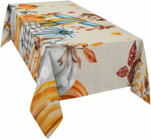 Vista 22 de Mantel rectangular impermeable con hojas de eucalipto de otoño, 52 x 70 pulgadas, mantel otoñal, rústico, girasol, acuarela, botánico, a prueba