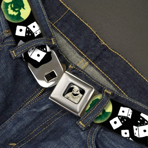 Vista 2 de Buckle-Down Cinturón de seguridad hebilla Oogie Boogie Moon Shadow Rolling Dice Negro Blanco Hombres Mujeres Niños Ajustable