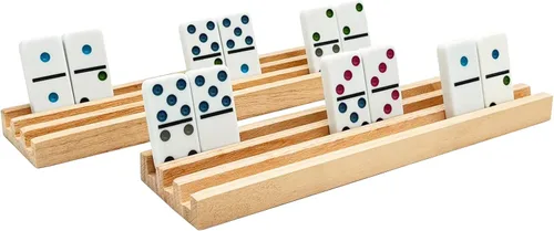 Vista 3 de SUTIMSHE Soportes/tableros de dominó de madera, juego de 8, organizadores naturales para el juego de dominó Tren mexicano, Pata de pollo y otros