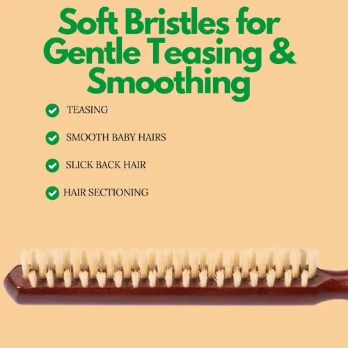 Vista 7 de GranNaturals Cepillo de cerdas de jabalí suave para cabello de espalda resbaladiza, peinado, control de bordes, suavizar los pelos de bebé