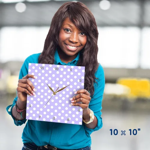 Vista 2 de 3dRose White Polka Dot Pattern on Lilac Purple - Retro Vintage Style Girly dots 13x13 Wall Clock
