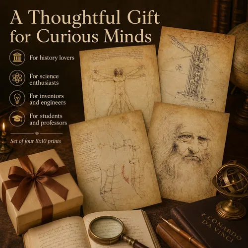 Vista 6 de Impresiones artísticas originales de Leonardo da Vinci – Gran decoración de aula de ciencias y oficina en casa, accesorios para dormitorio