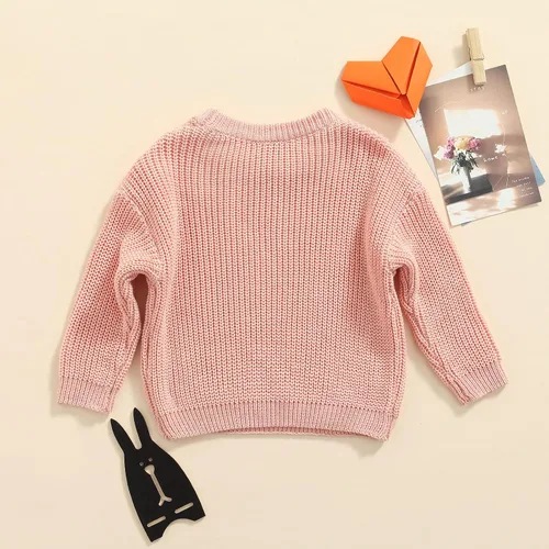 Vista 4 de Karwuiio Suéter de punto para bebé, niña, niño, cuello redondo, manga larga, sudadera para otoño e invierno