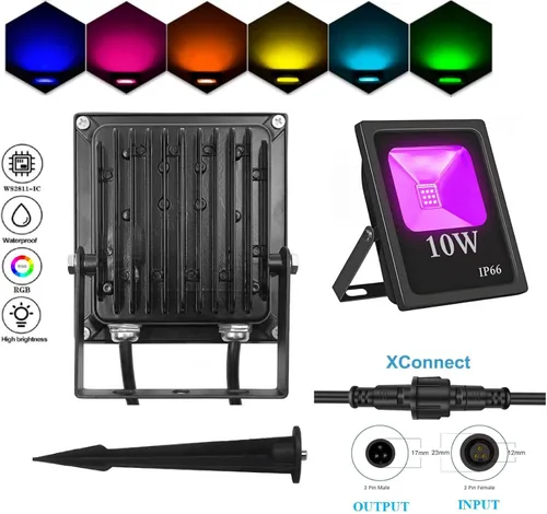 Vista 2 de Luces de inundación LED, luz de inundación RGB de píxeles WS2811, reflector de píxeles direccionables 10W-RGB, entrada DC12-24V IP65