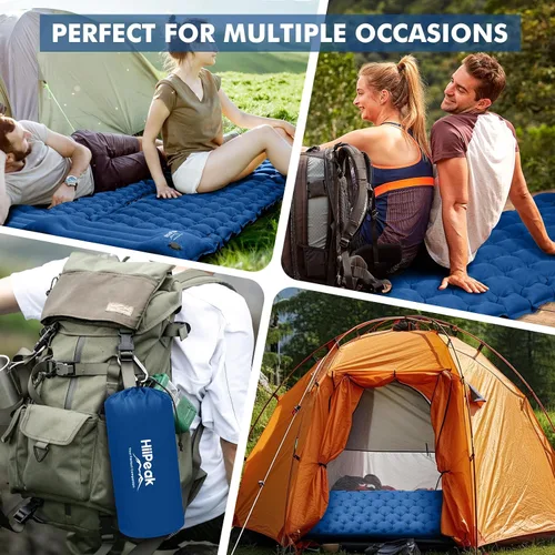 Vista 7 de HiiPeak Almohadilla de dormir para camping, alfombrilla de camping superior de gamuza con almohada, bomba de pie incorporada, almohadillas inflables