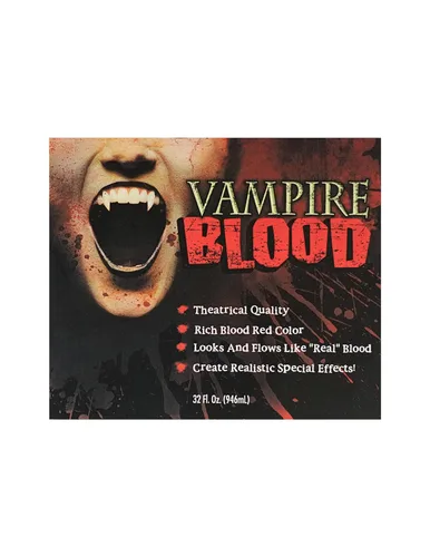 Vista 2 de Sangre de vampiro, sangre falsa realista, 32 onzas, calidad teatral, sangre falsa roja ricamente pigmentada para Halloween, vampiro, zombi, disfraz
