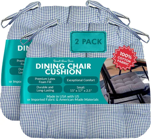 Vista 86 de Barnett Home Decor Ticking Stripe Berlin Blue - Almohadilla para silla de comedor con lazos, tamaño mediano 18, relleno de espuma de látex, lavable