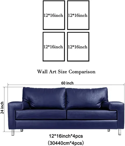 Vista 6 de Wieco Art Lienzo decorativo de 4 paneles para pared, diseño de árbol de cuatro estaciones, coloridas impresiones de paisaje de primavera, verano