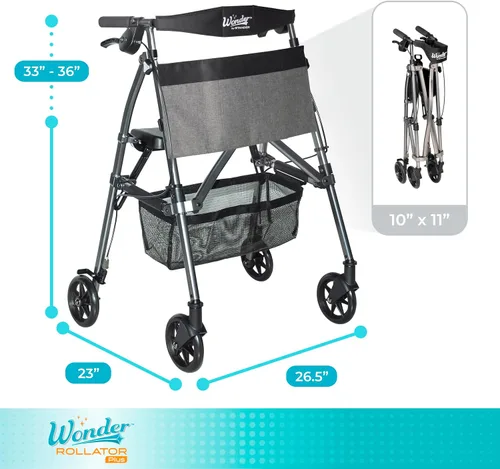 Vista 6 de Stander Wonder Andador Plus, Andador plegable de movilidad rodante ligero, Andador EZ Fold-N-Go para personas mayores y adultos, ruedas de 6