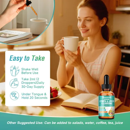 Vista 5 de Gotas de drenaje linfático liposomal – Suplemento de limpieza linfática y hepática de 2.0 fl oz, mezcla de hierbas naturales y multivitamínico