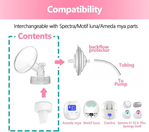 Vista 3 de Piezas de extractor de leche compatibles con Spectra S1 S2 9 Plus Motif Luna Ameda MYA Cimilre 0.866 in brida tubo protector de reflujo protector