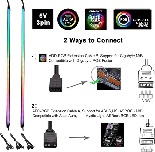 Vista 4 de Airgoo NEON - Tira LED RGB para PC direccionable, 15.75 x 0.55 x 0.28 pulgadas, tubo de goma de silicona difusa para cabezal argb de 5 V y 3 pines
