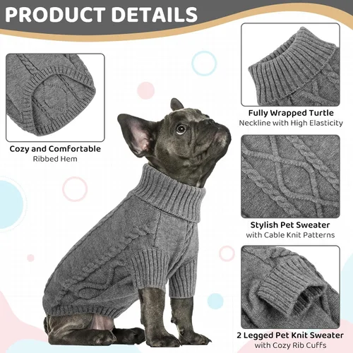 Vista 57 de Queenmore - Suéter de punto trenzado con cuello alto para perros pequeños, para climas fríos, para chihuahua, bulldog, teckel, carlino y yorkie, XS