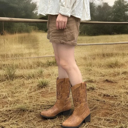 Vista 7 de Botas vaqueras para mujer, punta puntiaguda, a media pantorrilla, zapatos de moda occidental