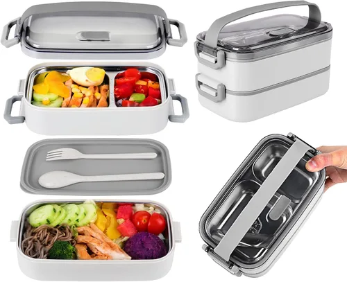 Vista 16 de Caja Bento de acero inoxidable para adultos y niños, lonchera japonesa a prueba de fugas, recipientes divididos para alimentos y comidas, juego