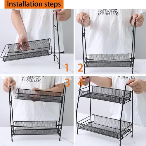 Vista 6 de Organizador de especias, organizador de estante de baño de 2 niveles para encimera, organizador de estante de cocina para latas de especias, frascos