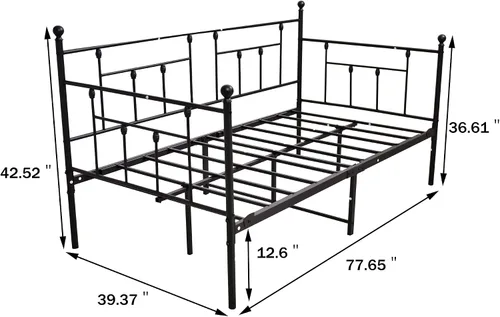 Vista 2 de Marco de sofá cama de metal con listones de acero, tamaño individual con base de colchón multifuncional, color negro