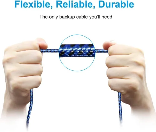 Vista 5 de Cable USB tipo C de ángulo recto extralargo (paquete de 2 unidades de 10 pies), cargador rápido USB A a USB C, cable trenzado de nailon para Samsung