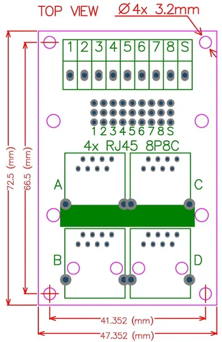 Vista 5 de Electronics-Salon RJ45 8P8C Jack Placa de conexión de bus de 4 vías, bloque de terminales, conector.