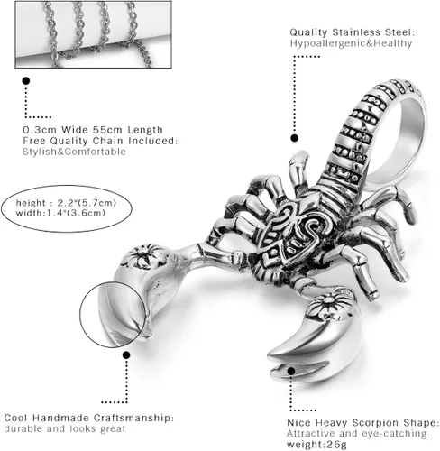 Vista 3 de OIDEA Men's Large Heavy Gothic Scorpion Pendant Necklace - Stainless Steel Necklace for Men, Punk Rock Biker Halloween Cosplay Costume Jewelry Gift