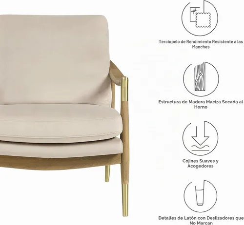 Vista 4 de Modway Langford - Sillón de terciopelo resistente a las manchas, silla de terciopelo moderna de mediados de siglo con marco de madera, silla