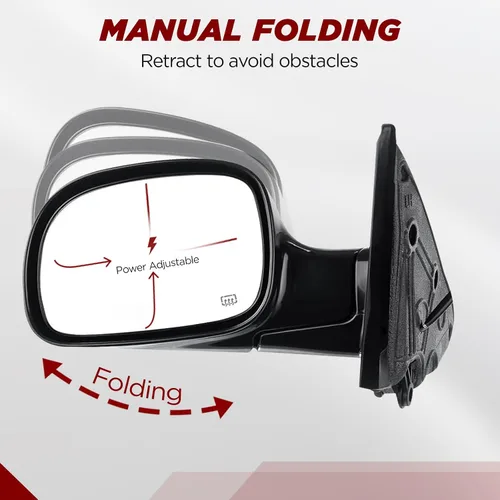 Vista 4 de PZ Espejo lateral del lado del conductor para 2001-2007 Dodge Grand Caravan, Caravan, Chrysler Voyager, Town & Country - Reemplazo de espejo frontal