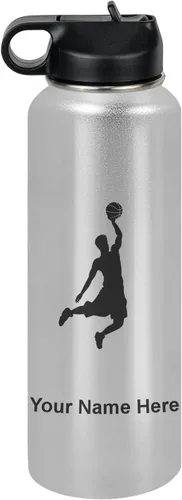 Vista 15 de LaserGram Botella de Agua Personalizada, Basketball Slam Dunk Man, Acero Inoxidable de Doble Pared con Aislamiento al Vacío con Pajita Abatible