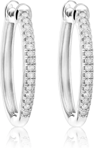 Vista 4 de Vir Jewels Juego de aretes de aro de diamante de 15 quilates de plata de ley 925 con 32 piedras de 34 pulgadas Plata de ley Diamante diamante