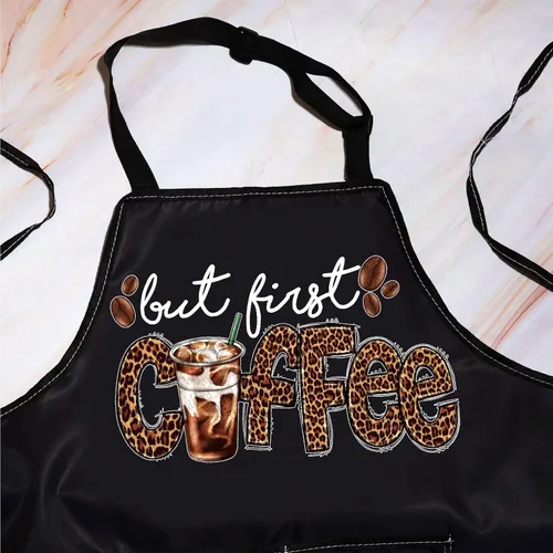 Vista 3 de WZMPA Delantal para amantes del café para mujeres y hombres, delantal para fanáticos del café, delantal ajustable con bolsillos para camarera barista