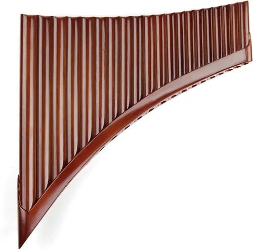 Vista 2 de Flauta de sartén de bambú natural con llave E, instrumento musical tradicional chino, tubos marrones, fáciles de aprender con caja negra
