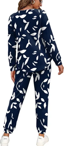 Vista 102 de Wiholl - Conjuntos de dos piezas para mujer: ropa cómoda con sudadera abotonada y pantalones deportivos con bolsillos