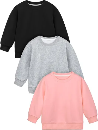 Vista 8 de Cooraby Paquete de 3 sudaderas para bebés y niñas pequeñas, sudadera de cuello redondo sin capucha, sudadera de manga larga con capucha