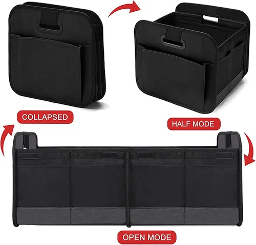 Vista 6 de Organizador de maletero de automóvil, organizador plegable para maletero de automóvil con 3 compartimentos y 10 bolsillos laterales, antideslizante