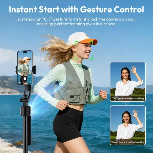 Vista 2 de ULANZI TT23 - Trípode de seguimiento facial automático de 64 pulgadas para iPhone/Android con control remoto, palo selfie giratorio de 360° que