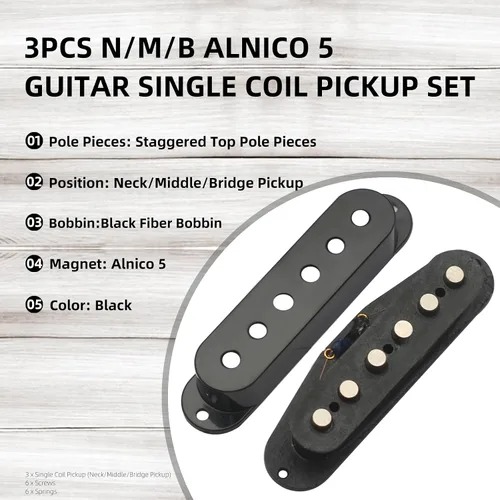 Vista 2 de MAXCHEER Alnico - Pastillas de 5 Strat para guitarra eléctrica Strat Squier para guitarra eléctrica Strat Squier (negro)
