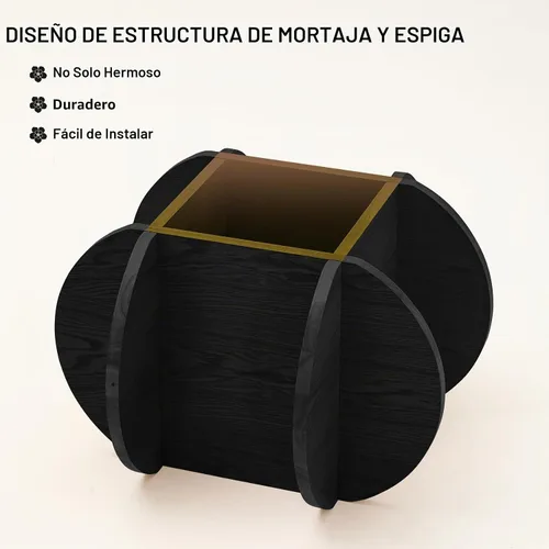Vista 3 de Mesa de centro negra, mesa de centro redonda de vidrio de 31.5 pulgadas para sala de estar, mesa de centro moderna de mediados de siglo, mesa